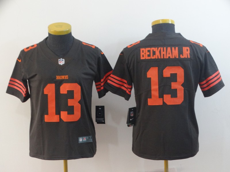 Women's Cleveland Browns #13 Odell Beckham Jr. Brown Color Rush Limited Stitched NFL Jersey(Run Small)